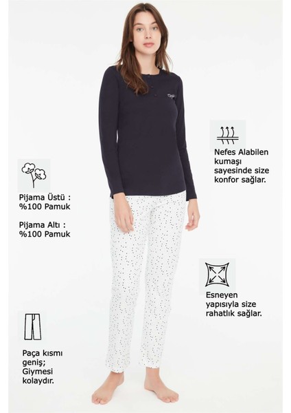 - Kadın Lacivert Patlı Pijama Takımı 3875