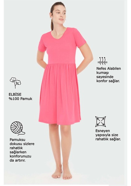 - Kadın Fuşya V Yaka Elbise fırsatları