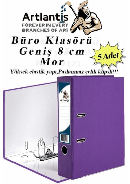 Büro Klasörü Mor Geniş 5 Adet Plastik Geniş Mor Klasör Halkalı Paslanmaz Çelik Klipsli 5 Adet