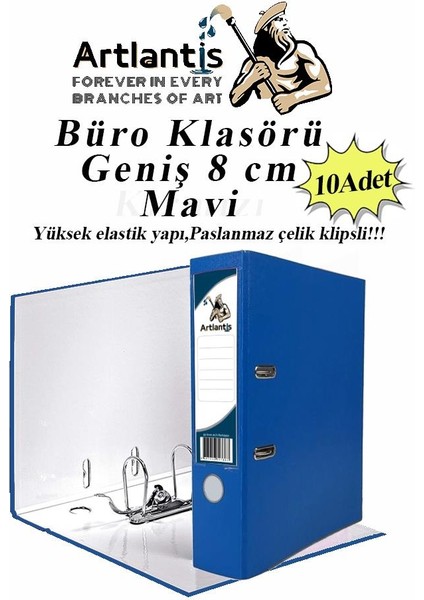 Büro Klasörü Mavi Geniş 10 Adet Plastik Geniş Mavi Klasör Halkalı Paslanmaz Çelik Klipsli 10 Adet