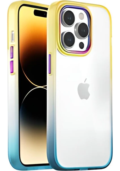 Bilişim Aksesuar Iphone 13 Pro Max Uyumlu Bumper Rainbow Kılıf Yellow Green