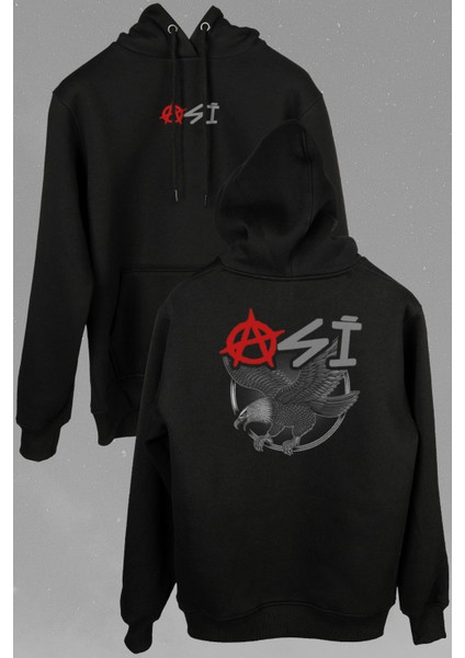 Uçan Kartal Asi Taraftar Beşiktaş Ön ve Arka Baskılı Sweatshirt Unisex Kapüşonlu Hoodie