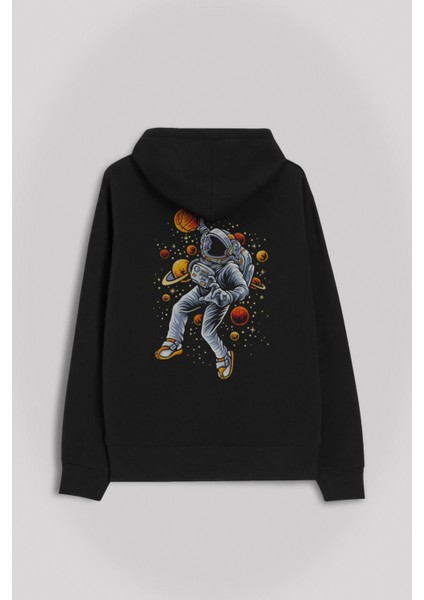 Uzayda Satürn Gezegeni Basketbol Astronot Ön ve Arka Baskılı Sweatshirt Unisex Kapüşonlu Hoodie fiyatları