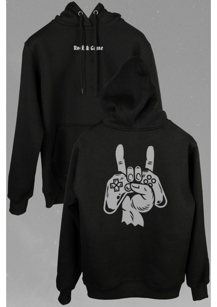Game Rock Işareti Playstation Oyun Konsol Ön ve Arka Baskılı Sweatshirt Unisex Kapüşonlu Hoodie modelleri