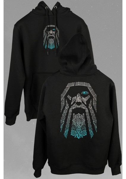 Odin Vikings Logo Vikingler Ön ve Arka Baskılı Sweatshirt Unisex Kapüşonlu Hoodie