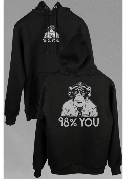 Insan Evrim Şempanze %98 Chimp Evolution Dna Ön ve Arka Baskılı Sweatshirt Unisex Kapüşonlu Hoodie