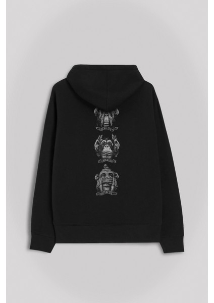 3 Üç Maymun Görmedim Duymadım Bilmiyorum Ön ve Arka Baskılı Sweatshirt Unisex Kapüşonlu Hoodie