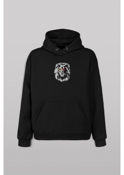Sarı Kırmızı Aslan Kafa Lion Head Galatasaray Ön ve Arka Baskılı Sweatshirt Unisex Kapüşonlu Hoodie