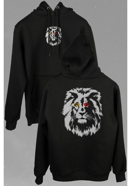 Sarı Kırmızı Aslan Kafa Lion Head Galatasaray Ön ve Arka Baskılı Sweatshirt Unisex Kapüşonlu Hoodie modelleri