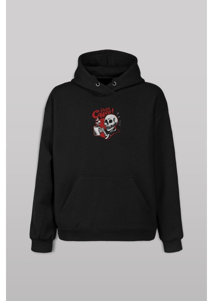 Drink Coffee Skull Kahve Funny Eğlence Ön ve Arka Baskılı Sweatshirt Unisex Kapüşonlu Hoodie
