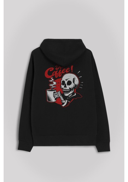Drink Coffee Skull Kahve Funny Eğlence Ön ve Arka Baskılı Sweatshirt Unisex Kapüşonlu Hoodie fiyatları