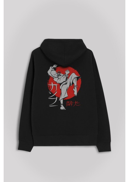 Kung Fu Uzak Doğu Spor Japonca Japanese Ön ve Arka Baskılı Sweatshirt Unisex Kapüşonlu Hoodie