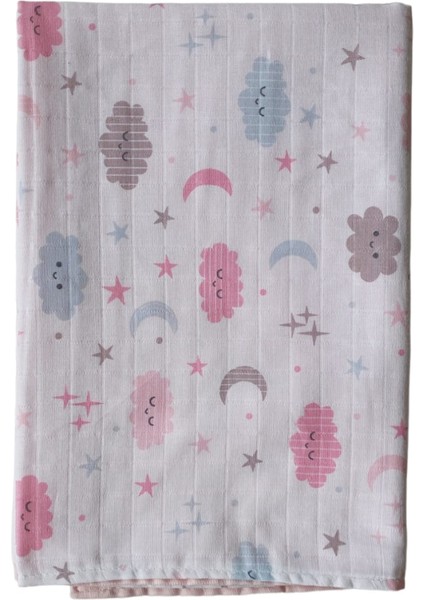 %100 Organik Pamuk Müslin Bebek Battaniyesi Ebat 80 x 90 Bulut Desen