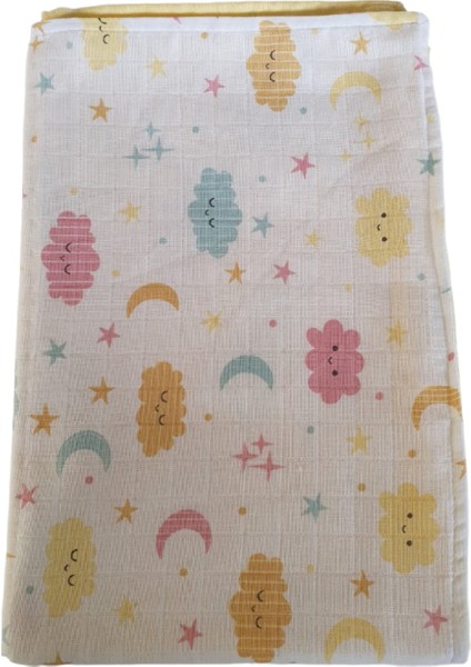 %100 Organik Pamuk Müslin Bebek Battaniyesi Ebat 80 x 90 Bulut Desen