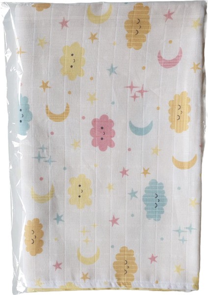 %100 Organik Pamuk Müslin Bebek Battaniyesi Ebat 80 x 90 Bulut Desen modelleri