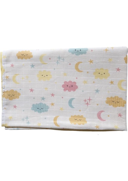 %100 Organik Pamuk Müslin Bebek Battaniyesi Ebat 80 x 90 Bulut Desen fırsatları