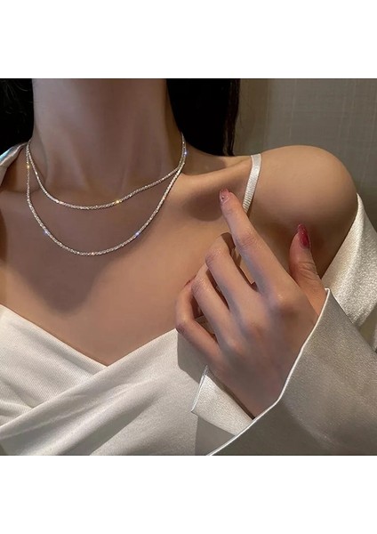 Iki Sıra Su Yolu Taşlı Abiye Kolye