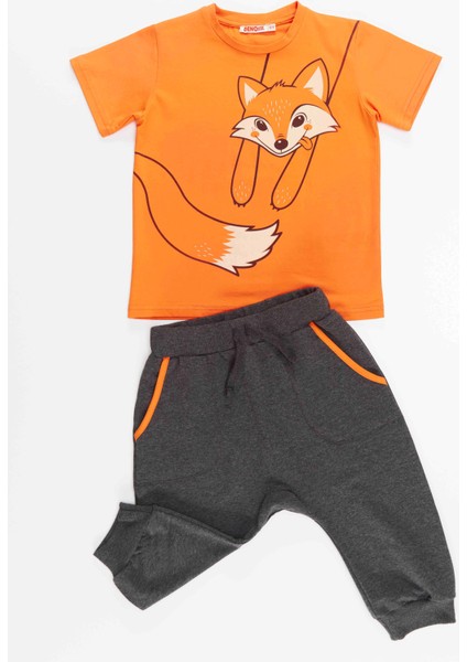 Turuncu Tilki Erkek Çocuk T-shirt Kapri Şort Takım