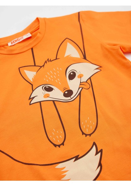Turuncu Tilki Erkek Çocuk T-shirt Kapri Şort Takım