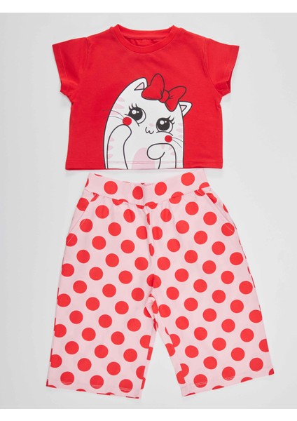 Ponçik Kedi Kız Çocuk T-shirt Kapri Şort Takım modelleri
