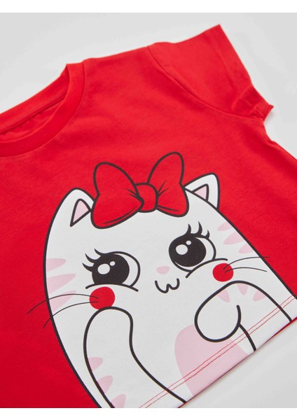 Ponçik Kedi Kız Çocuk T-shirt Kapri Şort Takım indirimleri
