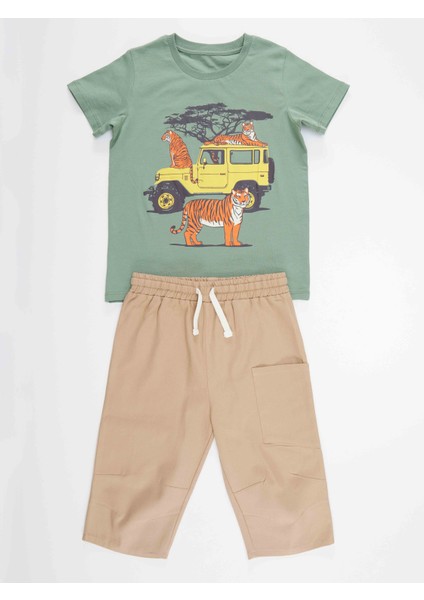 Safari Erkek Çocuk T-shirt Gabardin Şort Takım