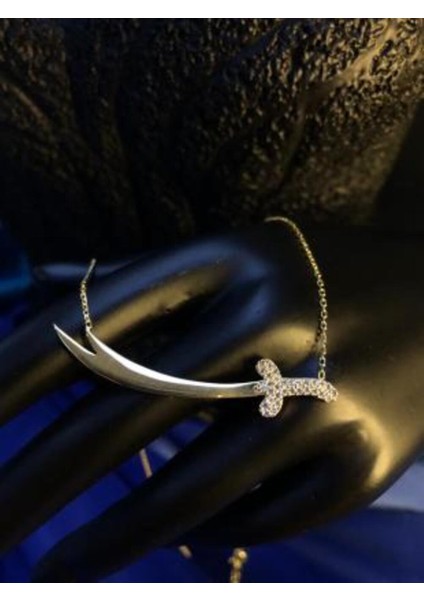 Kişiselleşen Zülfikar Zirconia Taş Detaylı Sarı Renk Gümüş Kolye