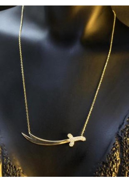 Kişiselleşen Zülfikar Zirconia Taş Detaylı Sarı Renk Gümüş Kolye modelleri