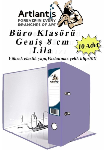 Büro Klasörü Lila Geniş 10 Adet Plastik Geniş Lila Klasör Halkalı Paslanmaz Çelik Klipsli 10 Adet