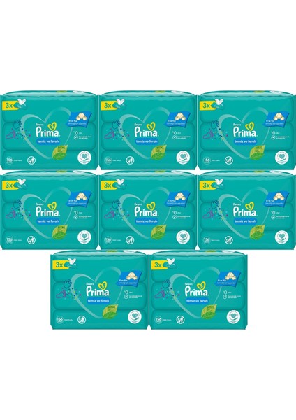 Islak Havlu Mendil Temiz ve Ferah Bebek Kokulu (24'lü Set) (8 Paket x 3) 1248 Yaprak