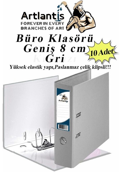 Büro Klasörü Gri Geniş 10 Adet Plastik Geniş Gri Klasör Halkalı Paslanmaz Çelik Klipsli 10 Adet