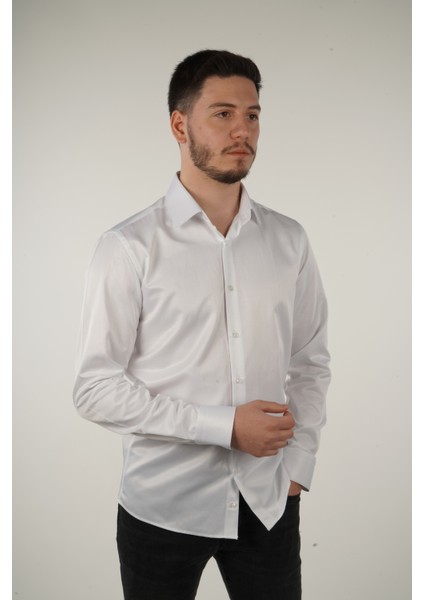 Slim Fit Saten Erkek Gömleği