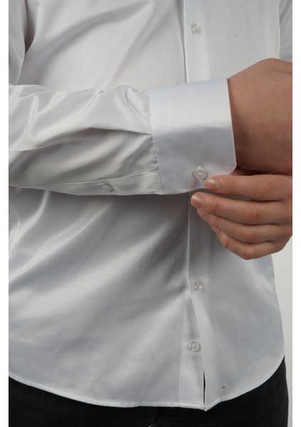 Slim Fit Saten Erkek Gömleği