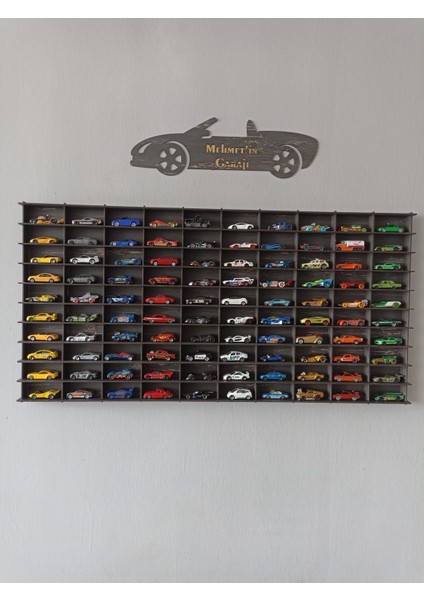 Cr Design Ahşap Araba Rafı 100 'lü Dekoratif Eskitme Siyah 1/64 (Hotwheels ve Matchbox Arabalar Için Uygundur)