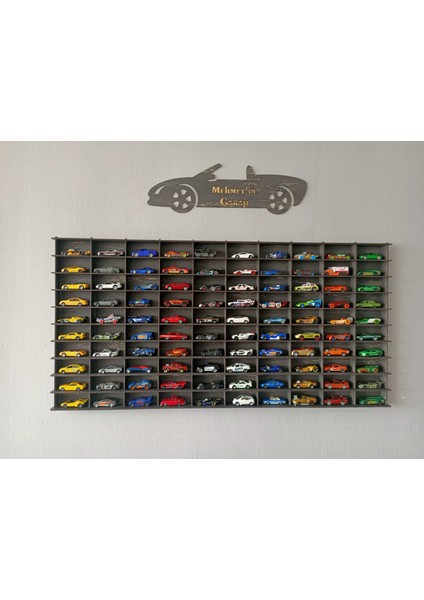 Cr Design Ahşap Araba Rafı 100 'lü Dekoratif Eskitme Siyah 1/64 (Hotwheels ve Matchbox Arabalar Için Uygundur)