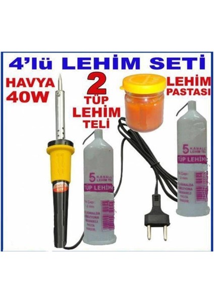 Kalem Havya Lehim Seti 4lü Lehim Seti,2 Tüp LEHIM,40W Kalem Havya Lehim Pastası 4 Lü Lehim Seti