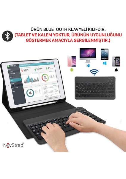 Apple iPad 9. Nesil 10.2 Inç Uyumlu Bluetooth Klavyeli Kılıf Standlı Kapaklı A2602-2604-A2603-A2605