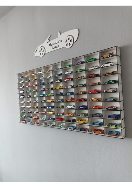 Cr Design Ahşap Dekoratif Duvar Araba Rafı 100'LÜ Yatay Beyaz Renk (Hotwheels ve Matcbox Arabalarına Uygundur)