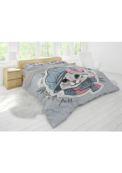 Erays Home Sevimli Kedi 3D Çift Kişilik Nevresim Takımı