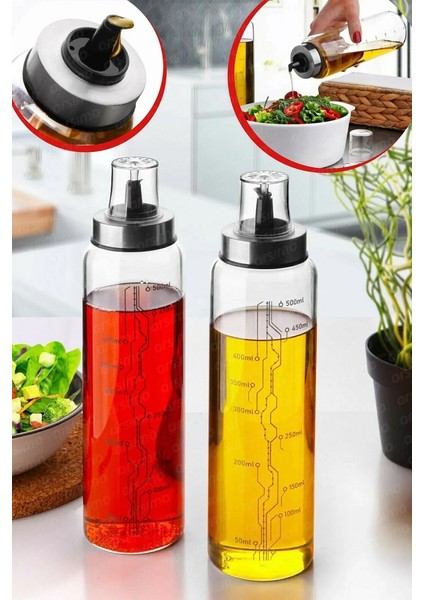 2 Adet Borosilikat Cam 500ML Damlatmaz Yağdanlık, Akıllı Yağlık Yağdanlık Borosilikat Yağdanlık