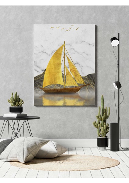 Altın Yelkenli Soyut Tekne Dekoratif Dikey Kanvas Tablo fiyatları