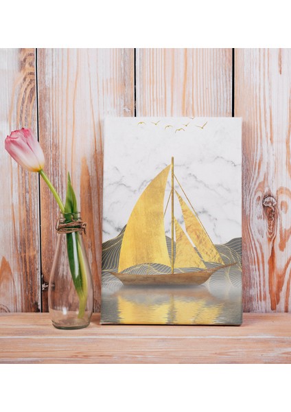 Altın Yelkenli Soyut Tekne Dekoratif Dikey Kanvas Tablo indirimleri