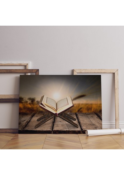 Kutsal Kitap Kur'an Ardından Doğan Güneş Dekoratif Yatay Kanvas Tablo