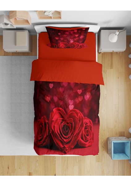 Erays Home Erayshome Sevgiler Günü 3D Tek Kişilik Nevresim Takımı