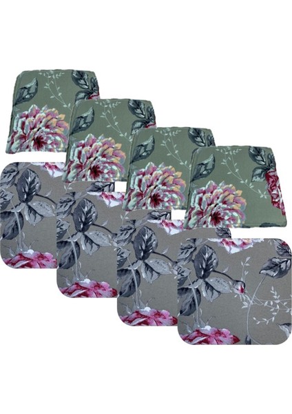 Knsz minder seti 4 lü mazlum yaprak gri kumaş oturma ve sırt tel sandalyesi minderi bir arada