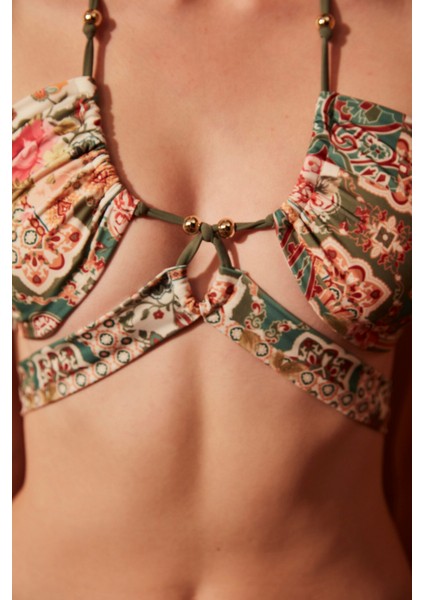 Çok Renkli Paisley Strapless Bikini Üstü
