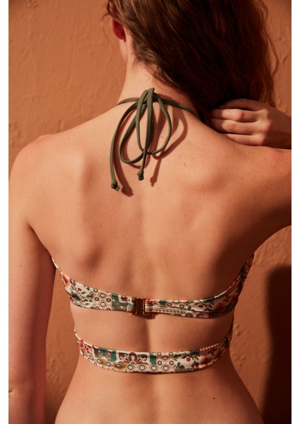 Çok Renkli Paisley Strapless Bikini Üstü