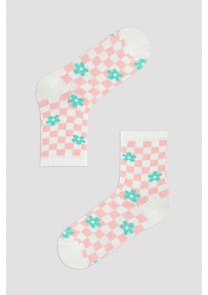 Kız Çocuk Çiçekli Kareli 3Lü Soket Çorap fiyatları