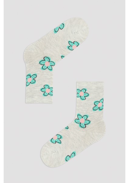 Kız Çocuk Çiçekli Kareli 3Lü Soket Çorap fırsatları