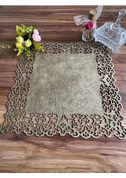 Yeşil (Yağ Yeşili) Süet Kumaş Kare Amerikan Servis Takımı Supla 6'Lı 35 x 35 cm